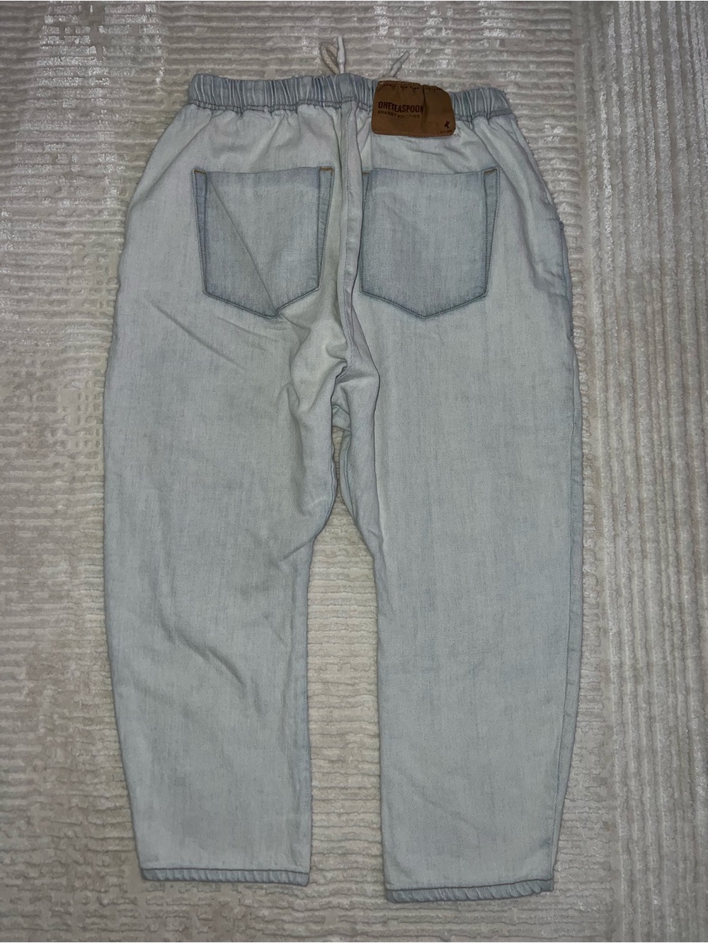 One Teaspoon Light Blue Relaxed Denim Drawstring Cropped Joggers - Picture 3 of 6